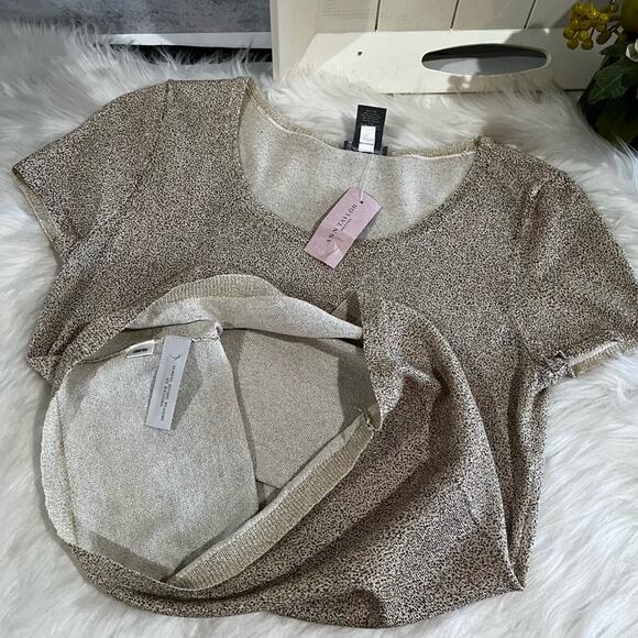 NEW Ann Taylor Silk Metallic Short Sleeve Lightweight Layering Sweater SP NWT - Picture 5 of 15